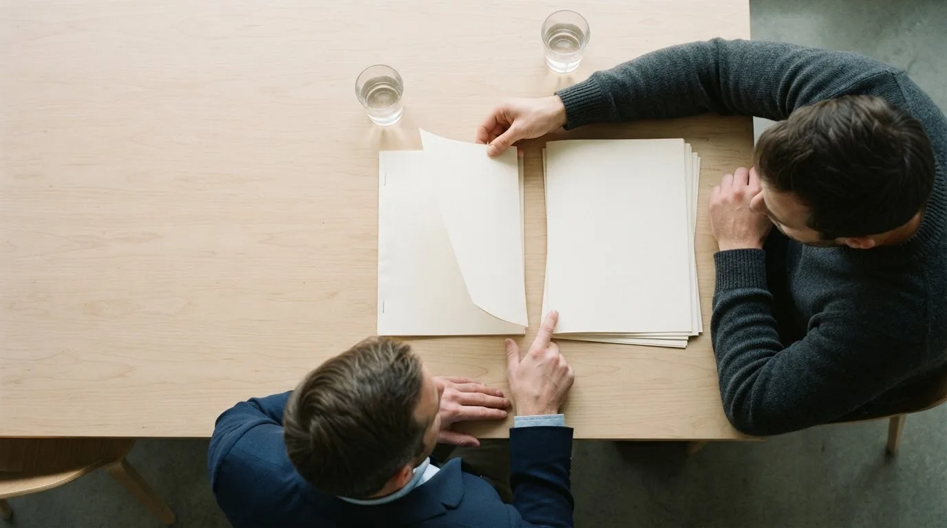Duas propostas impressas lado a lado sobre uma mesa, com uma caneta e uma calculadora