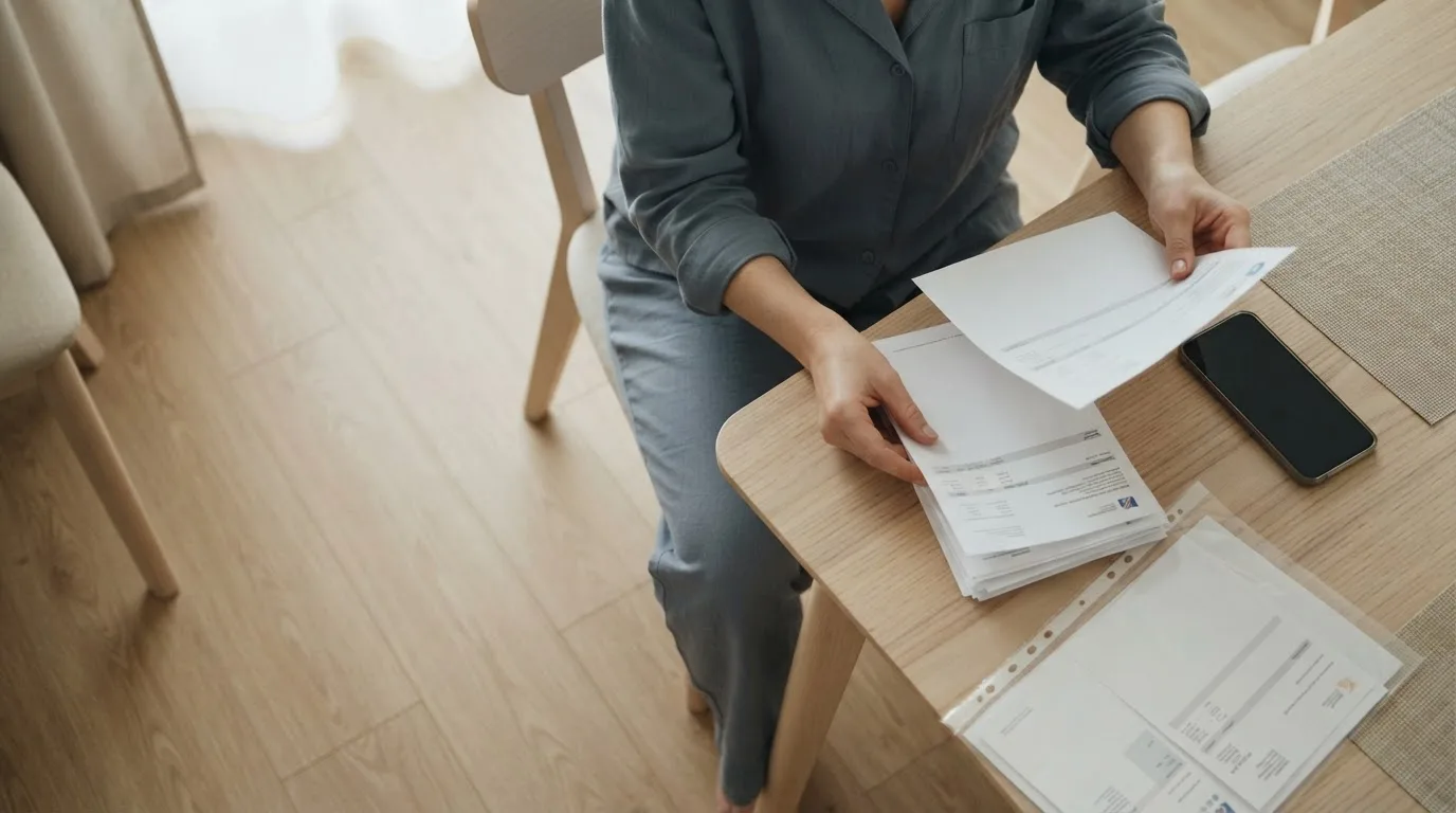 Extrato de conta bancária em reais ao lado de um notebook com formulário aberto sobre uma mesa