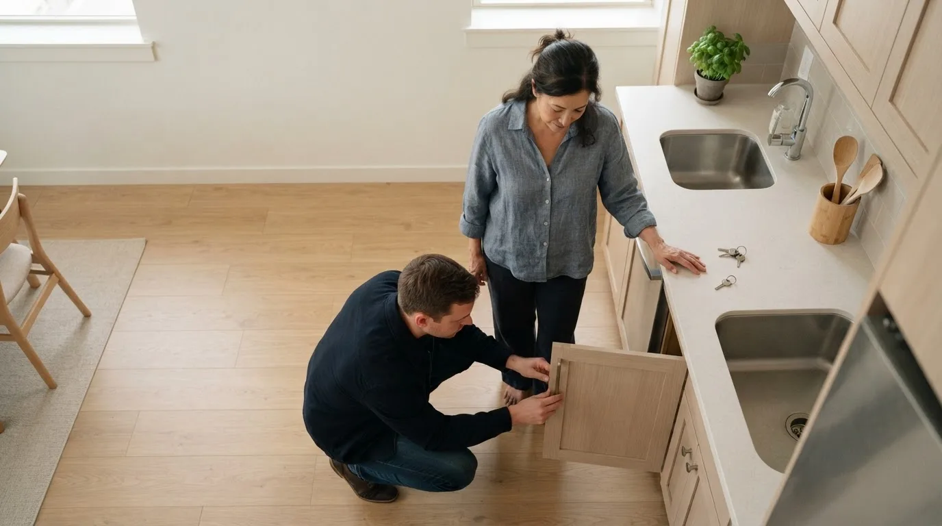 Duas pilhas de documentos fiscais sobre uma mesa, separadas por uma caneta, ao lado de uma calculadora