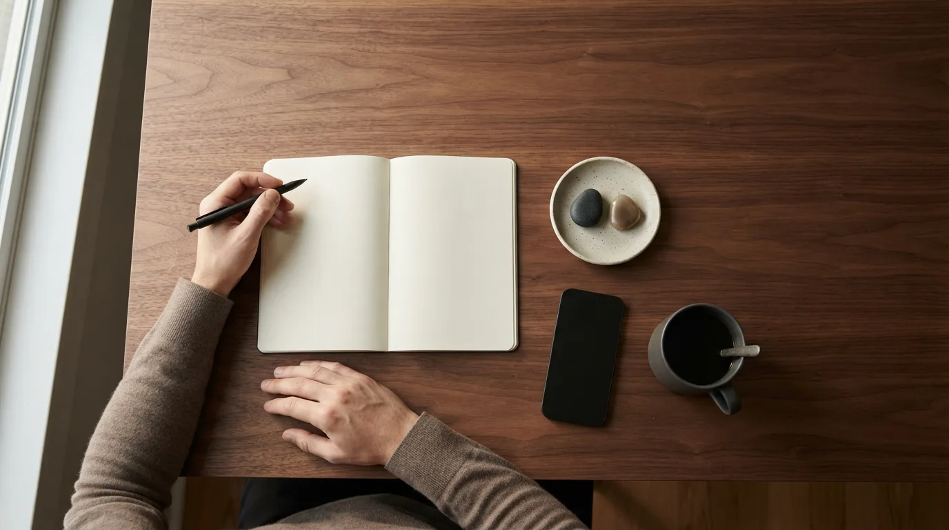 Extrato de corretora e um notebook com gráficos abertos sobre uma mesa de trabalho, com uma xícara de café ao lado